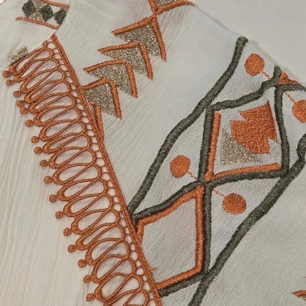 Hale Bob Ravin Embroidered Balloon Sleeve Aztez Tribal Print Mini Dress, Sz S - Picture 9 of 13